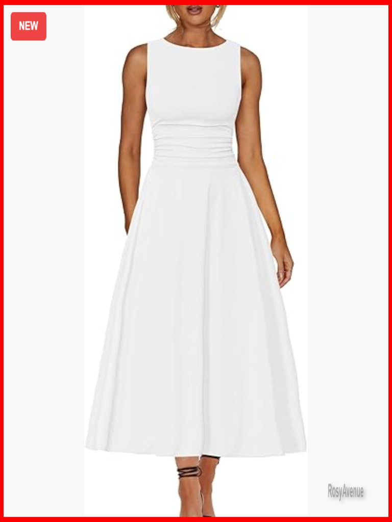 Sleeveless A-Line Maxi Dress Ruffle Hem Lightweight Polyester Casual Long Dress